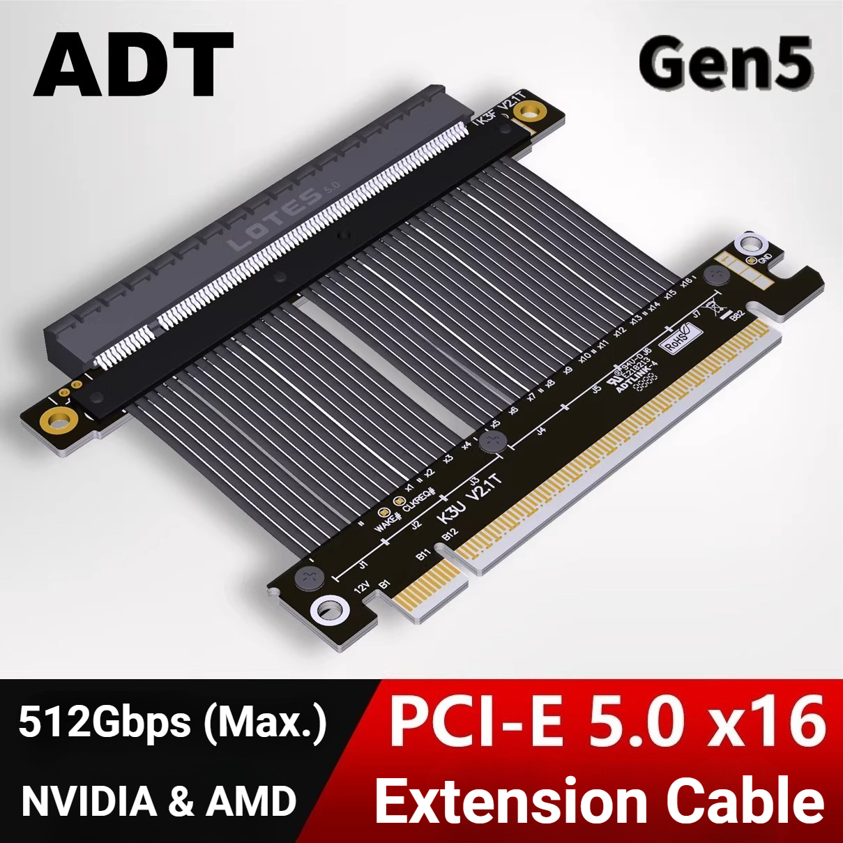 Gpu Vertical Mount - PCIE 5.0 x16 Riser Cable 512Gbps