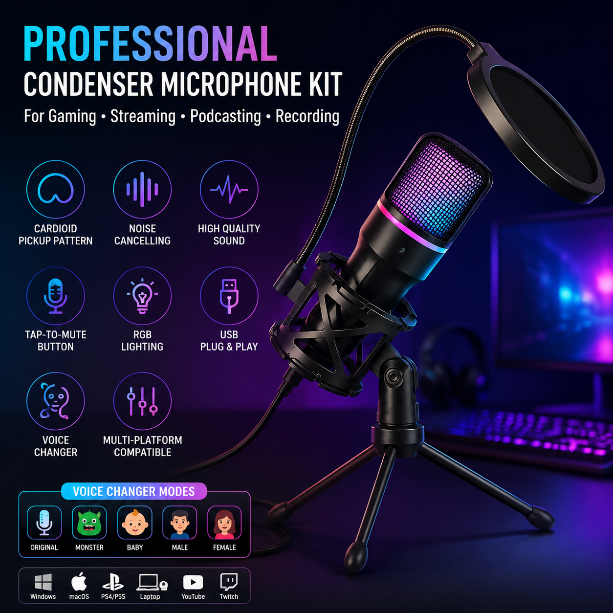 Professional Condenser Microph – Pc Gaming Youtuber Bewertung und Preis